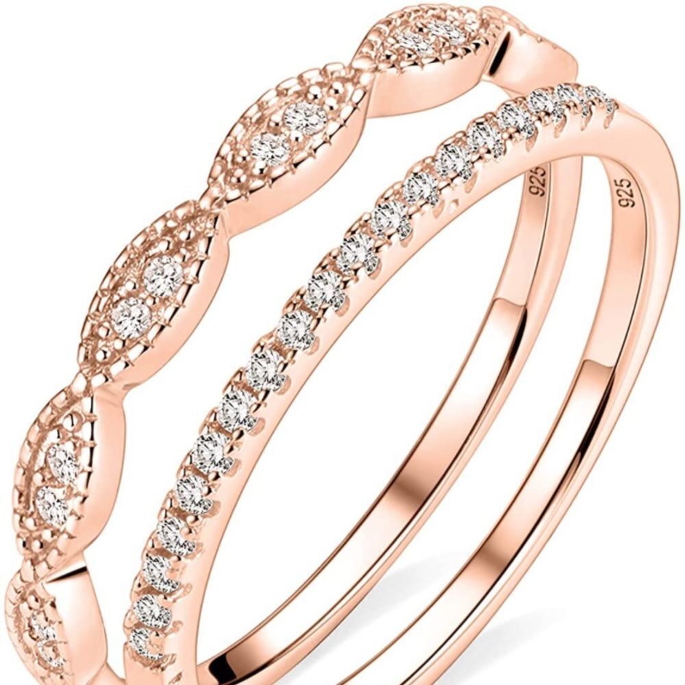 18k Diamond Rose Gold Band Set
